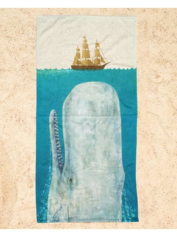 Juniqe Strandtuch "The Whale" in Blau & Cremeweiß