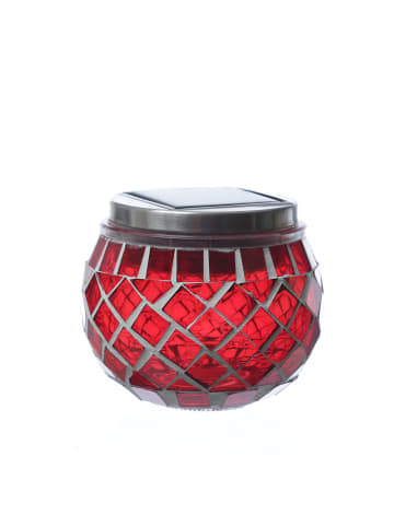 MARELIDA LED Solar Windlicht Mosaik Solarglas H: 9cm in rot