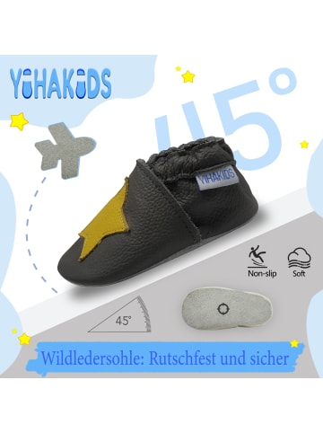 Yihakids Baby Krabbelschuhe aus Leder, weiche Lauflernschuhe mit rutschfester Sohle 