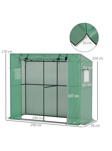 Outsunny Gewächshaus 200L x 76B x 170H cm Grün