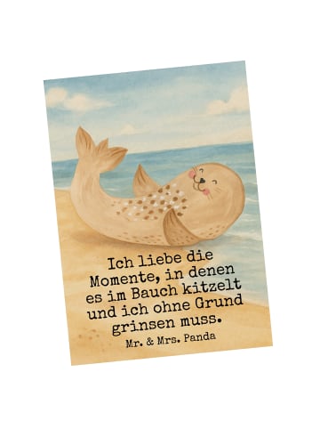 Mr. & Mrs. Panda Postkarte Robbe Liegen Design mit Spruch in Weiß