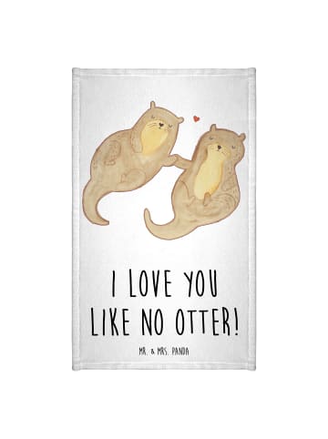 Mr. & Mrs. Panda Gästehandtuch Otter Hände halten mit Spruch in Weiß