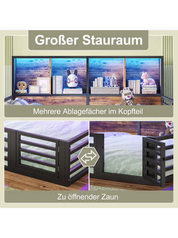 ABRIHOME Kinderbett Daybett  in Schwarz mit Lattenrost und Brüstung 140 x 200