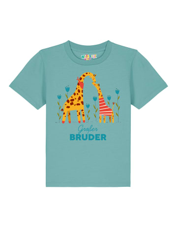 wat? Apparel T-Shirt Giraffe Großer Bruder in Teal Monstera