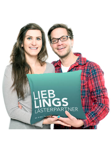 Mr. & Mrs. Panda Sofa Kissen Lästerpartner mit Spruch in Aquarellblau