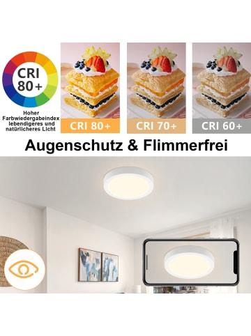 ZMH LED Deckenleuchte in Weiß rund 3000K warmweiß Flach 18W Modern IP44 Ø23CM