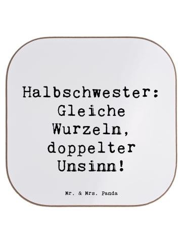 Mr. & Mrs. Panda Untersetzer Halbschwester Unsinn mit Spruch in Weiß