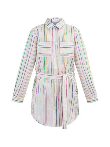 myMo KIDS Mädchen Hemdblusenkleid in Weiss Mehrfarbige Streifen