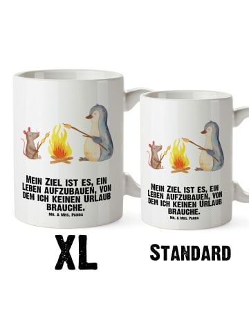 Mr. & Mrs. Panda Kaffeepott Pinguin Lagerfeuer mit Spruch in Weiß