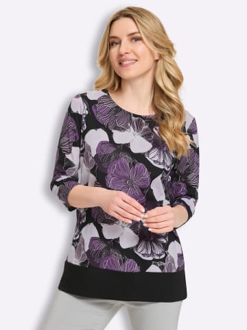 Sieh an! Longshirt in lila-schwarz-bedruckt