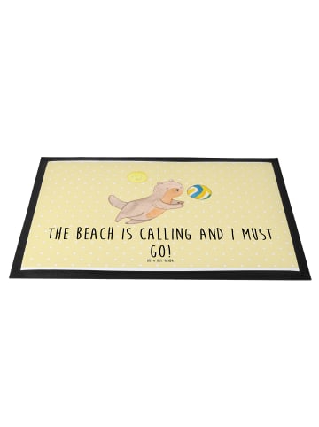 Mr. & Mrs. Panda Schmutzfangmatte Sommer Meer Strand mit Spruch in Gelb Pastell