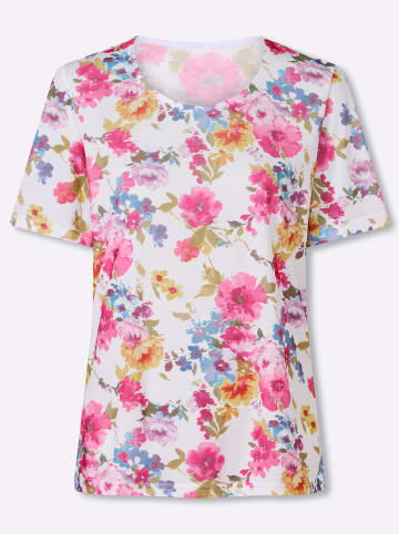 Sieh an! Rundhals-Shirt in weiß-fuchsia-bedruckt