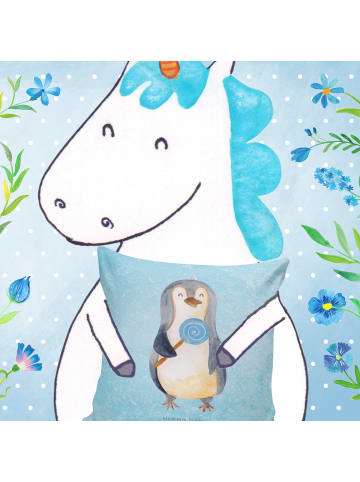 Mr. & Mrs. Panda Deko Kissen Pinguin Lolli ohne Spruch in Eisblau