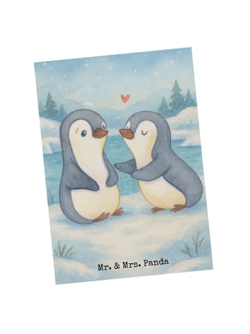 Mr. & Mrs. Panda Postkarte Pinguine trösten Design ohne Spruch in Weiß