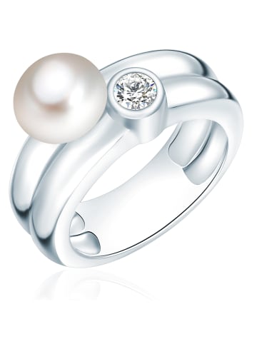 Valero Pearls Ring Sterling Silber Süßwasser-Zuchtperle weiß Zirkonia weiß in silber