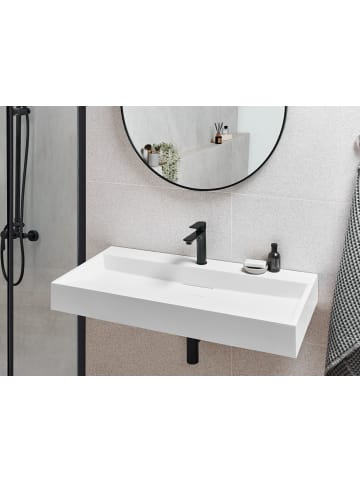 Beliani Waschbecken QUENKO in Weiß - (W) 100 x (H) 12 x (L) 46 cm