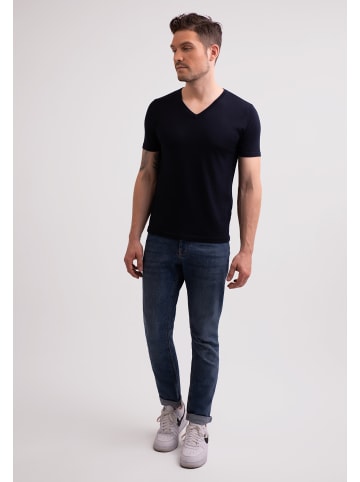 CASH-MERE.CH T-Shirt mit V-Ausschnitt in Marine Blau