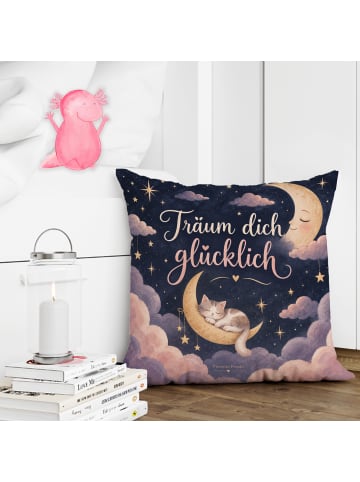 Mr. & Mrs. Panda Kissen Katze schlafend Design mit Spruch in Weiß