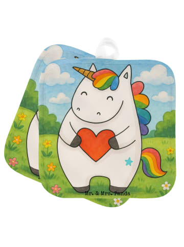 Mr. & Mrs. Panda Topflappen Einhorn Herz Design ohne Spruch in Weiß