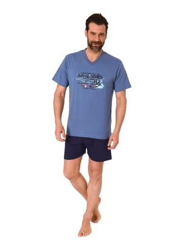 NORMANN kurzarm Schlafanzug Shorty Pyjama schnitt - 77257 in blau