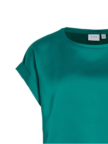 Vila Satin Blusen T-Shirt Kurzarm Basic Top Glänzend VIELLETTE in Dunkelgrün