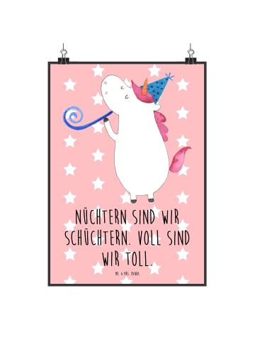 Mr. & Mrs. Panda Kunstdruck Einhorn Party mit Spruch in Rot Pastell