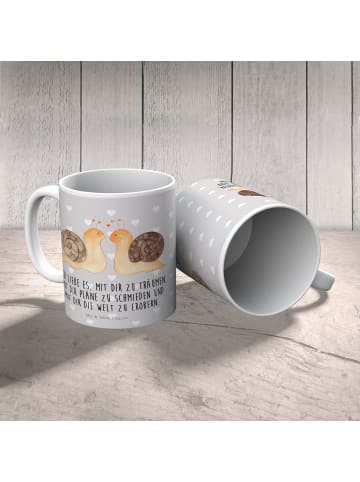 Mr. & Mrs. Panda Plastikbecher Schnecken Liebe mit Spruch in Grau Pastell