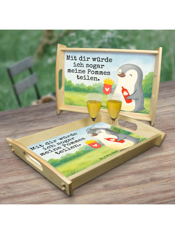 Mr. & Mrs. Panda Tablett Pinguin Pommes Design mit Spruch in Weiß