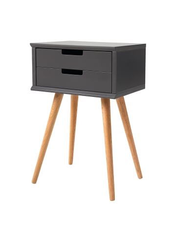 home24 Nachttisch Mitrana mit 2 Schubladen in Grau / Eiche