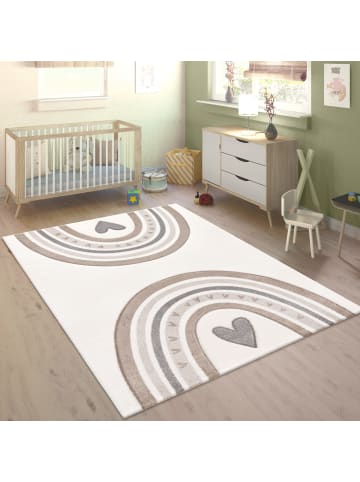 KADIMA DESIGN Kinderteppich Regenbogen mit Herz Kinderzimmer in Beige
