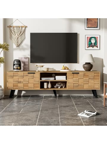 ABRIHOME TV-Schrank in Holzoptik mit 2 Türen und 2 offenen Fächern
