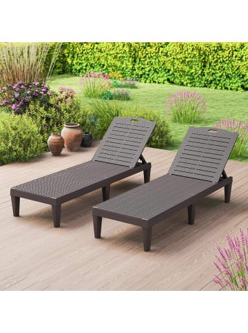 COSTWAY 2er Set Sonnenliege Kunststoff in Braun