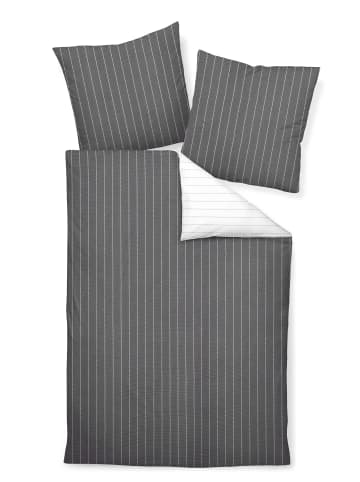 Janine Mako Soft Seersucker Sommer Bettwäsche - Streifen  titan in grau