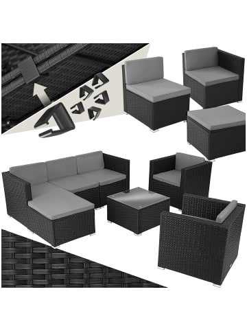 tectake Rattan Sitzgruppe mit Sicherheitsglasplatte, für 5 bis 6 Personen