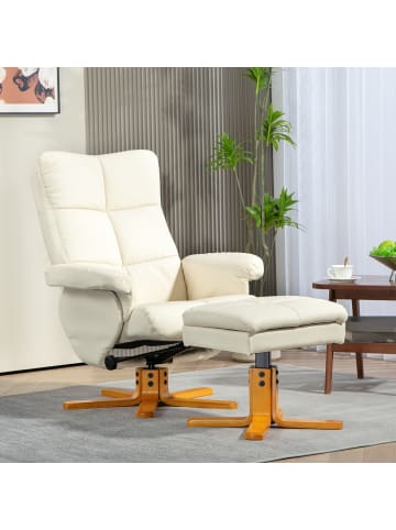 HOMCOM Relaxsessel mit Hocker-B80 x T86 x H99cm-Cremeweiß