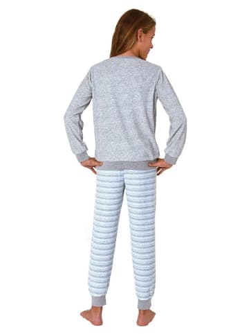 NORMANN Schlafanzug Frottee Pyjama Bündchen und Streifen - 82508 in hellblau