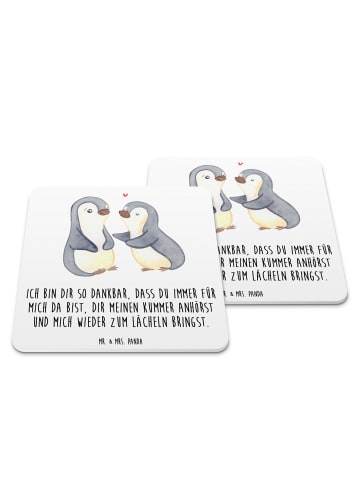 Mr. & Mrs. Panda Gläseruntersetzer Pinguine trösten mit Spruch in Weiß