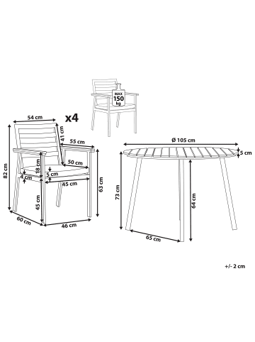 Beliani 9-tlg Gartentisch Set CAVOLI in Weiß/Beige/Braun