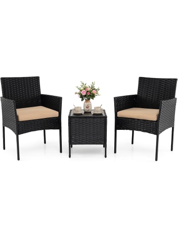 COSTWAY 3 tlg. Polyrattan Gartenmöbel Set in Braun