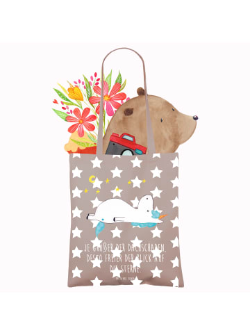 Mr. & Mrs. Panda Tragetasche Einhorn Sternenhimmel mit Spruch in Braun Pastell