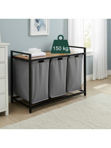 relaxdays Wäschesammler in Grau/ Natur - (B)109,5 x (H)73,5 x (T)33 cm