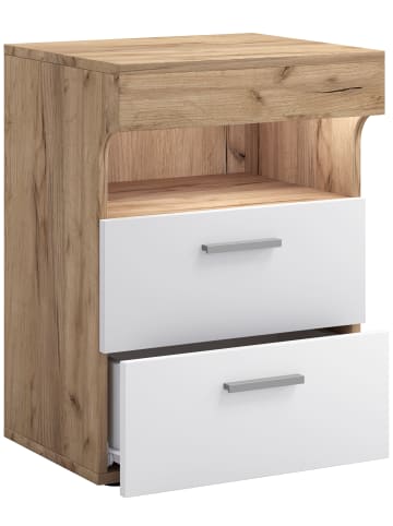 VCM Holz Nachttisch Nachtschrank Schublade Slepal L in Honig-Eiche / Weiß