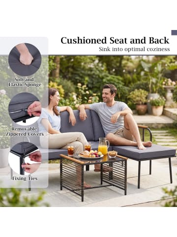 COSTWAY 3 tlg. Sitzgarnitur Garten Outdoor in Grau