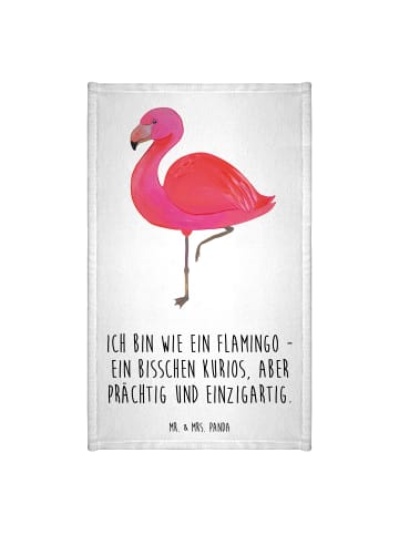 Mr. & Mrs. Panda Gästehandtuch Flamingo Classic mit Spruch in Weiß