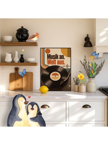 Mr. & Mrs. Panda Poster Schallplatte nostalgisch Design mit Spruch in Weiß