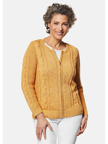 GOLDNER Kurzgröße:  Bändchengarn-Strickjacke mit Details in honig
