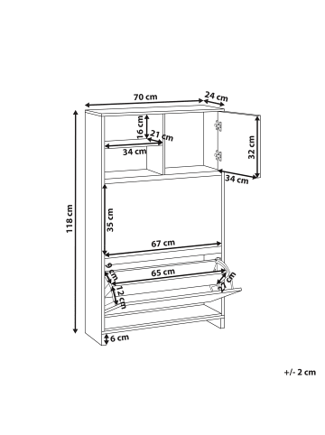 Beliani Schuhschrank COBAR in Weiß - (W) 70 x (H) 118 x (L) 24 cm