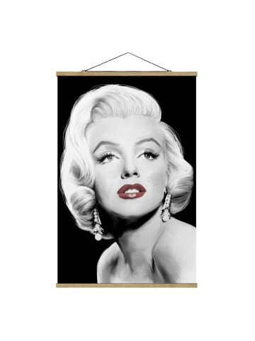 WALLART Stoffbild mit Posterleisten - Marilyn mit Ohrschmuck in Schwarz-Weiß