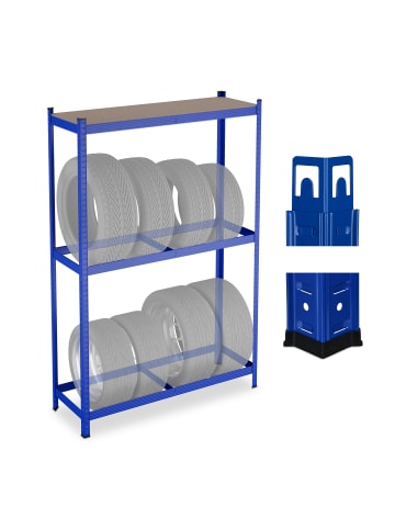 relaxdays Reifenregal in Blau - (B)120 x (H)180 x (T)40 cm