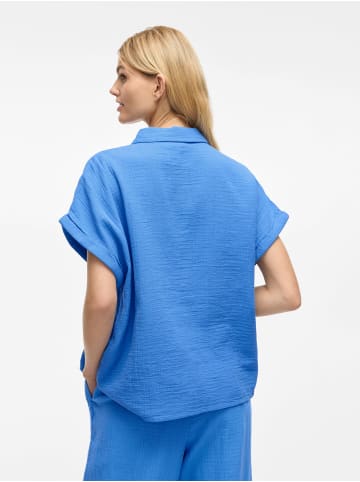 Vila Kurzarm Hemd mit Kragen und Brusttasche, Knopfleiste in Blau